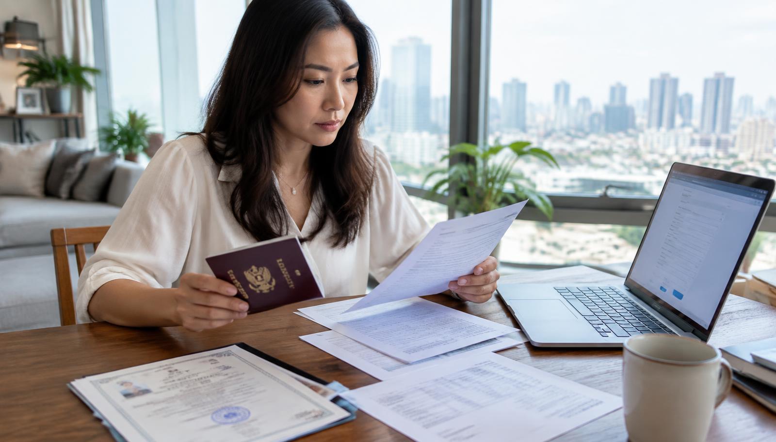 หญิงไทยตรวจพาสปอร์ต รายการเดินบัญชี และสูติบัตรฉบับแปลเพื่อยื่นวีซ่าแคนาดา