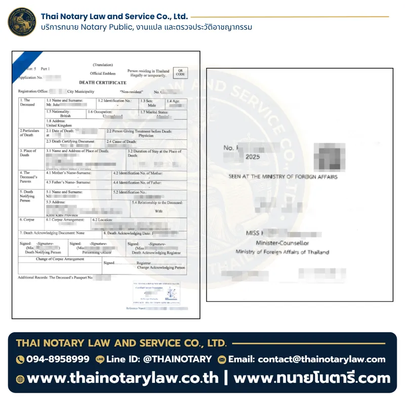 ตัวอย่างบริการ Notary Public รับรองสำเนาถูกต้อง โดย Thai Notary Law กรุงเทพฯ